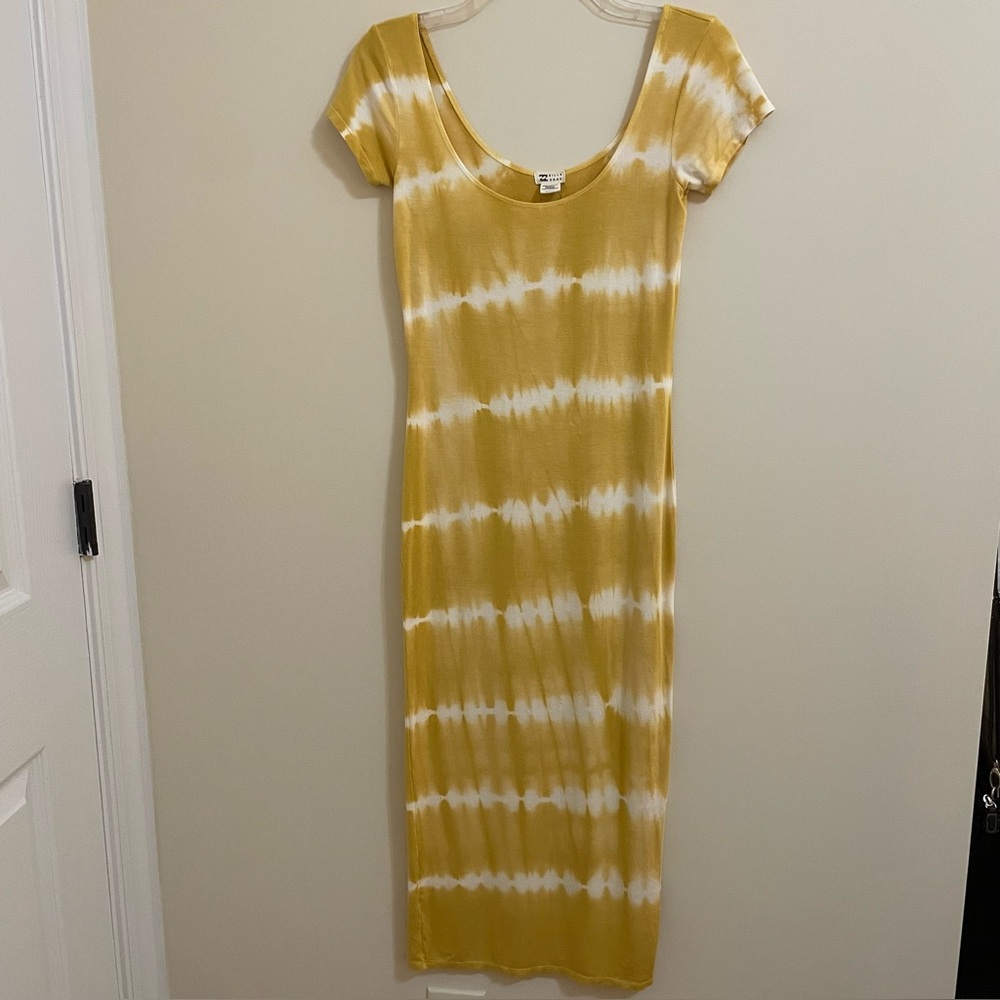 Billabong Mustard White Tie-Dye Soft Knit Sheath Maxi Dress Jr Size S